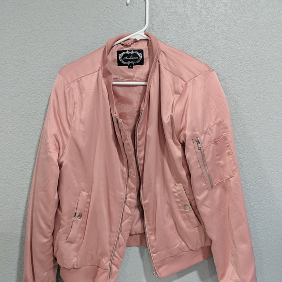 Women's Vintage Satin Pink Retro Flight Bomber Lightweight Jacket Size L - Picture 1 of 16